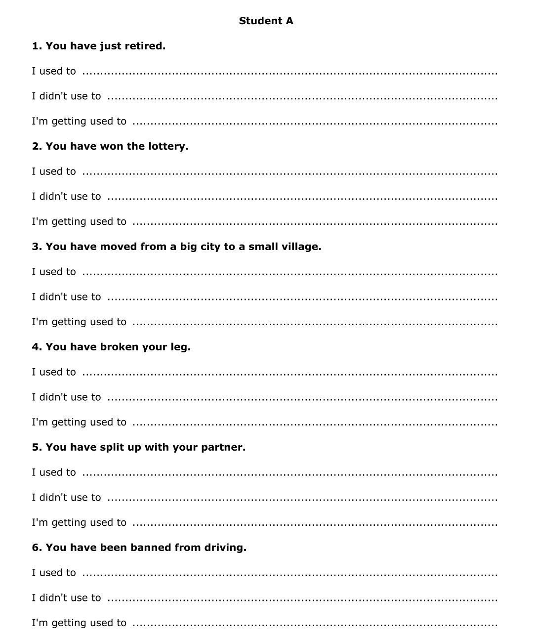 چند فعالیت و بازی برای تمرین used to 4 کاربرگ دانش آموز A برای فعالیت Recent changes