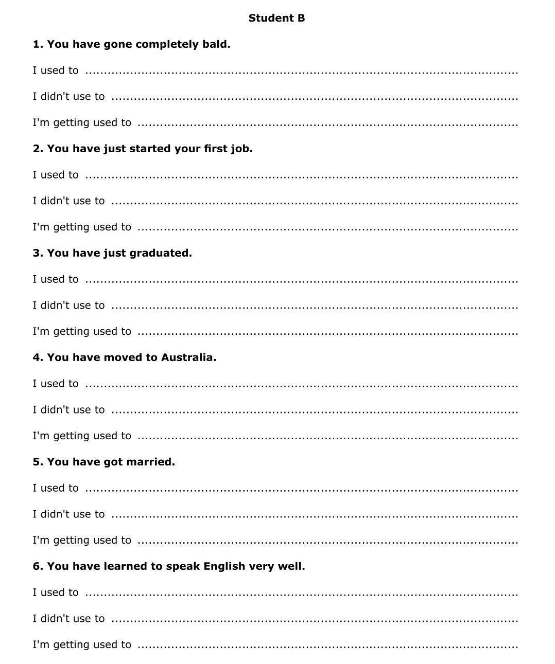 چند فعالیت و بازی برای تمرین used to 5 کاربرگ دانش آموز B برای فعالیت Recent changes